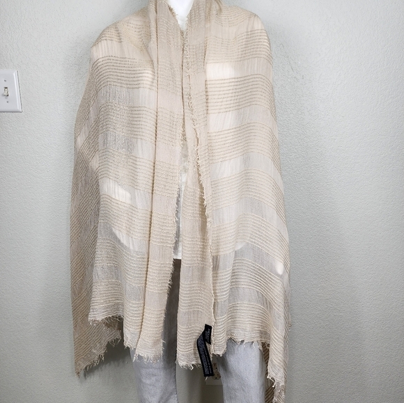 Zara Beige Raw Hem Shawl Scarf 38 x 81 - Picture 2 of 9